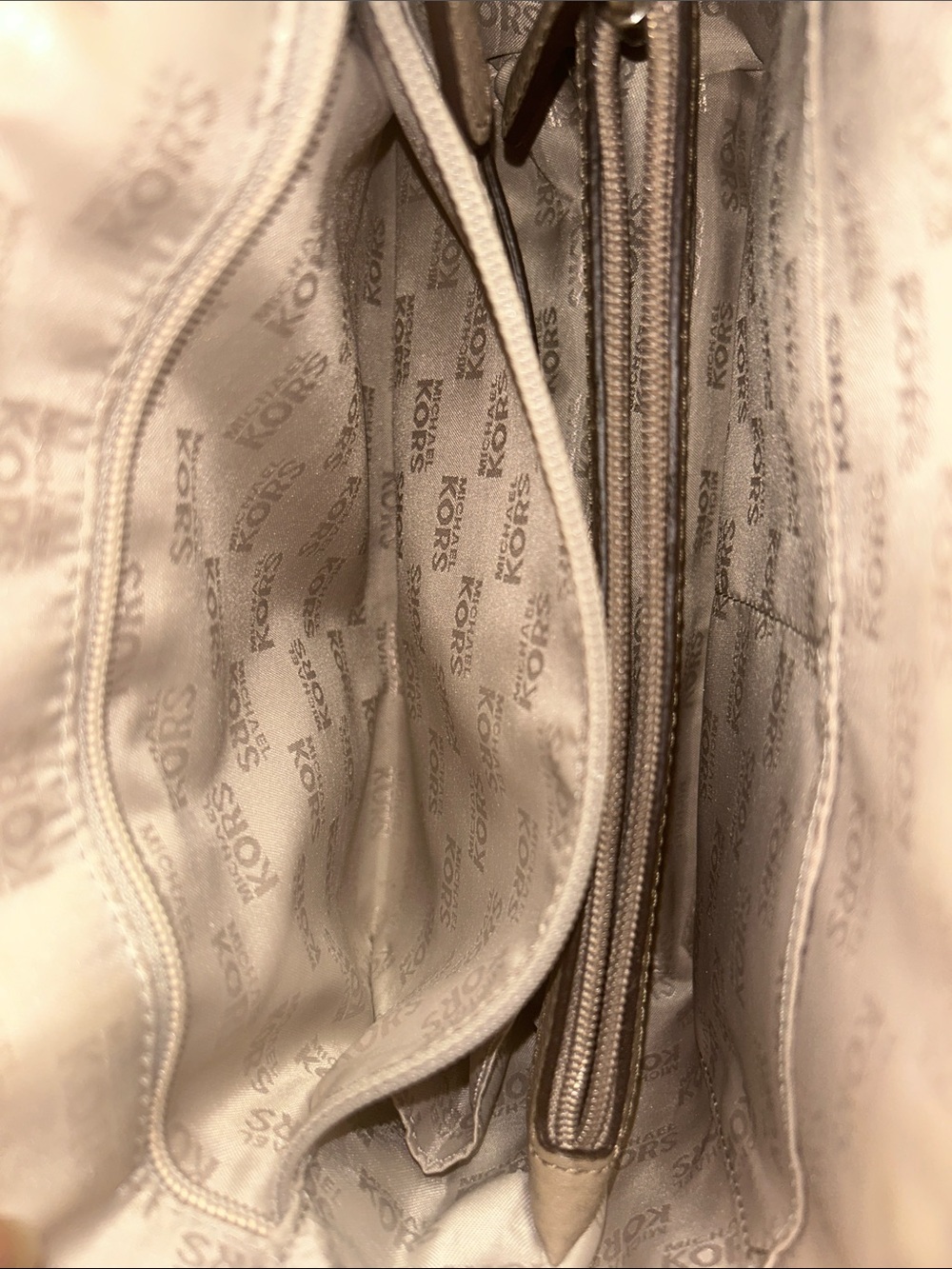 Michael Kors Brown & Beige Geometric Leather Satchel with MK Charm; 20-26” strap - Picture 5 of 15